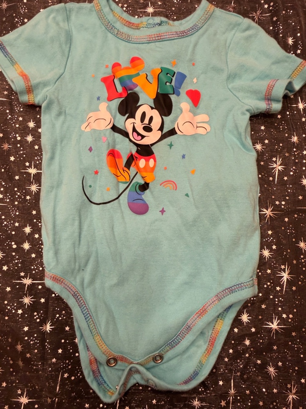 Disney Rainbow pride Mickey Light Blue One-Piece Bodysuit